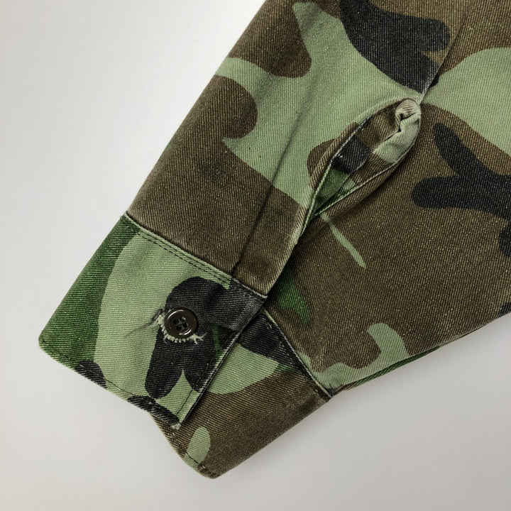 90'S Five Brother Camouflage Pattern Woodland Camo Long-Sleeve Cotton Shirt, Made in USA, Men's Size L (Equivalent), Vintage cotton green type Vintage Second Hand