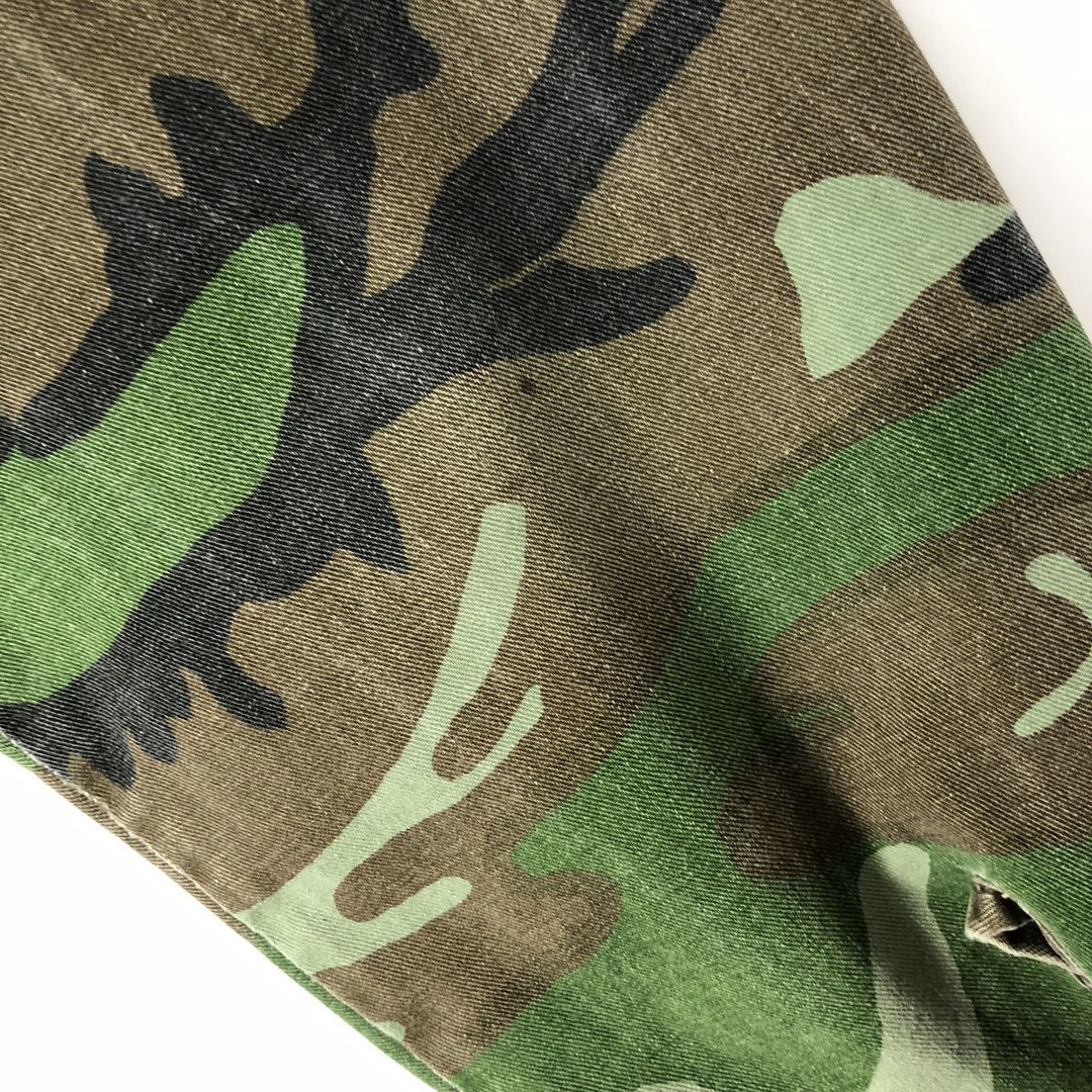 90'S Five Brother Camouflage Pattern Woodland Camo Long-Sleeve Cotton Shirt, Made in USA, Men's Size L (Equivalent), Vintage cotton green type Vintage Second Hand