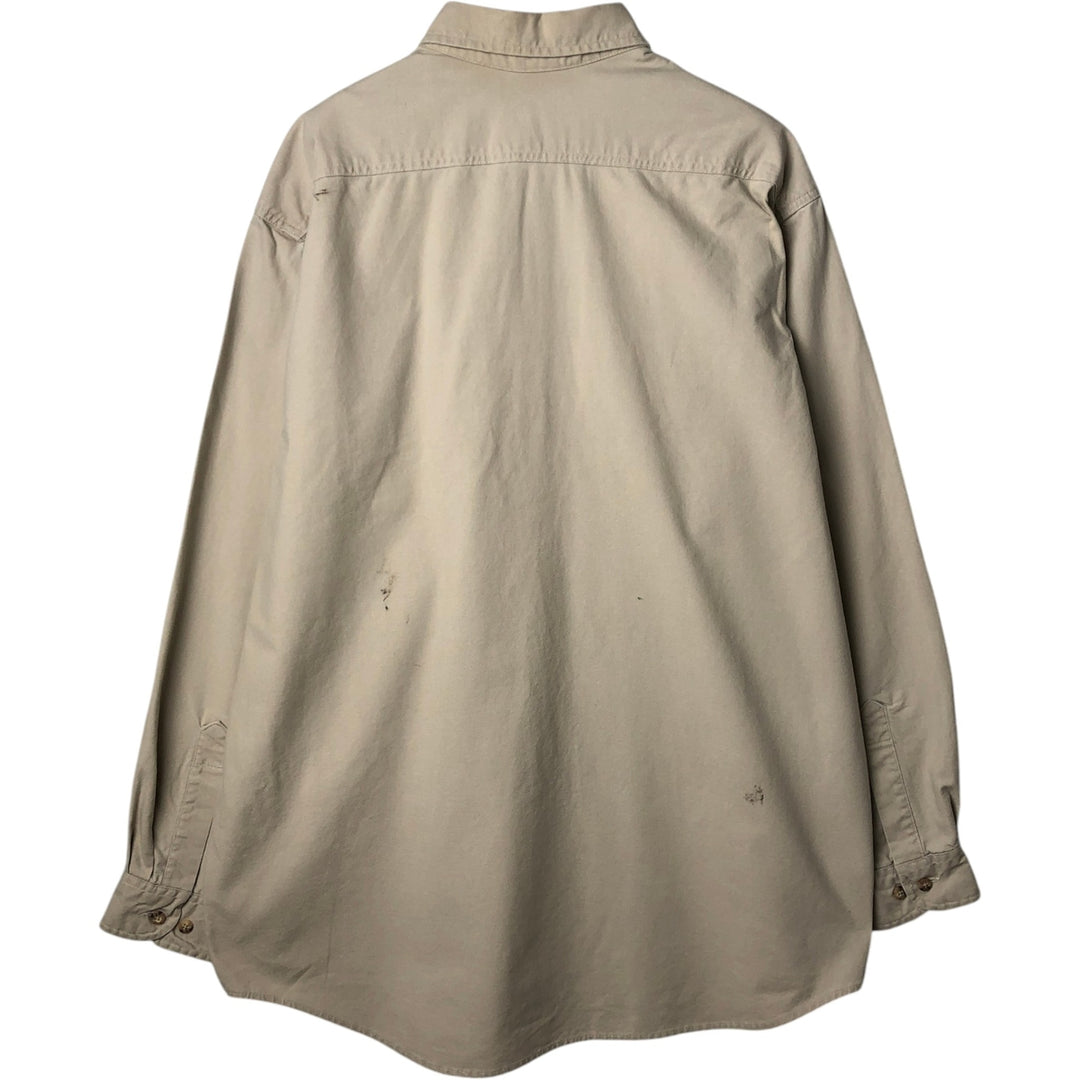 Carhartt Long-Sleeve Button-Down Work Shirt, Made in USA, Men's Size L (approx.) cotton Beige type Vintage Second Hand