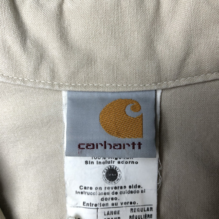 Carhartt Long-Sleeve Button-Down Work Shirt, Made in USA, Men's Size L (approx.) cotton Beige type Vintage Second Hand