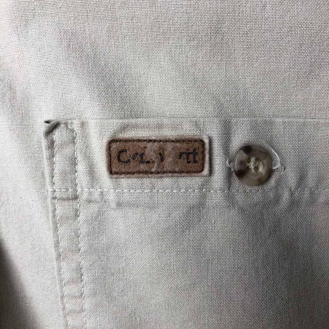 Carhartt Long-Sleeve Button-Down Work Shirt, Made in USA, Men's Size L (approx.) cotton Beige type Vintage Second Hand