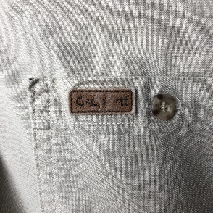 Carhartt Long-Sleeve Button-Down Work Shirt, Made in USA, Men's Size L (approx.) cotton Beige type Vintage Second Hand
