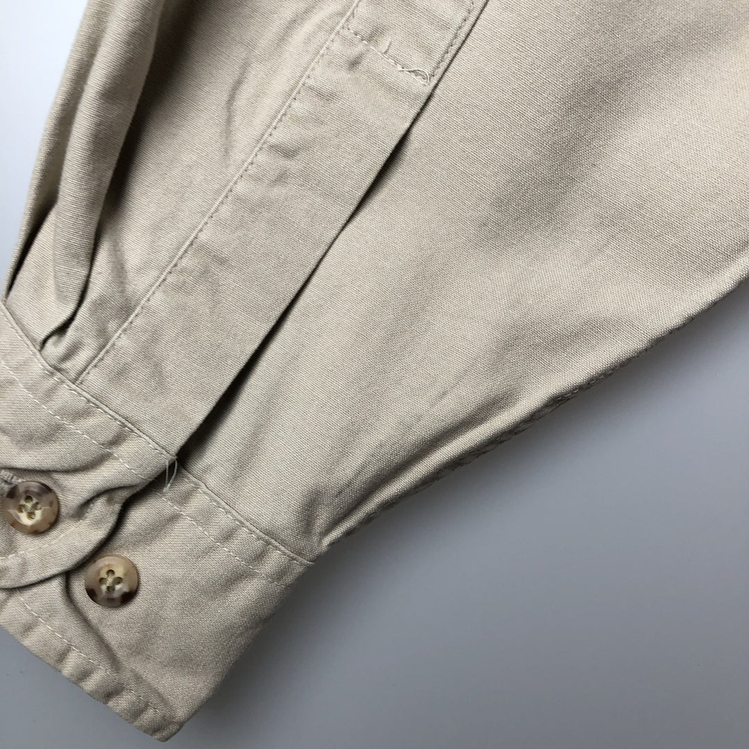 Carhartt Long-Sleeve Button-Down Work Shirt, Made in USA, Men's Size L (approx.) cotton Beige type Vintage Second Hand