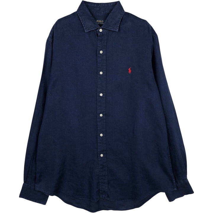 Ralph Lauren POLO RALPH LAUREN Long-Sleeve Linen Shirt, Men's Size L (approx.) linen blue type Vintage Second Hand
