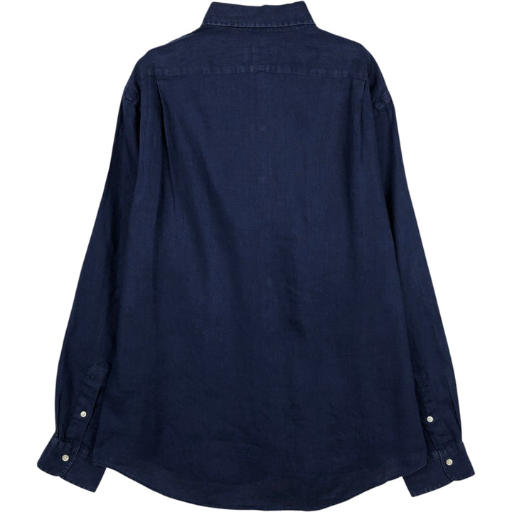 Ralph Lauren POLO RALPH LAUREN Long-Sleeve Linen Shirt, Men's Size L (approx.) linen blue type Vintage Second Hand