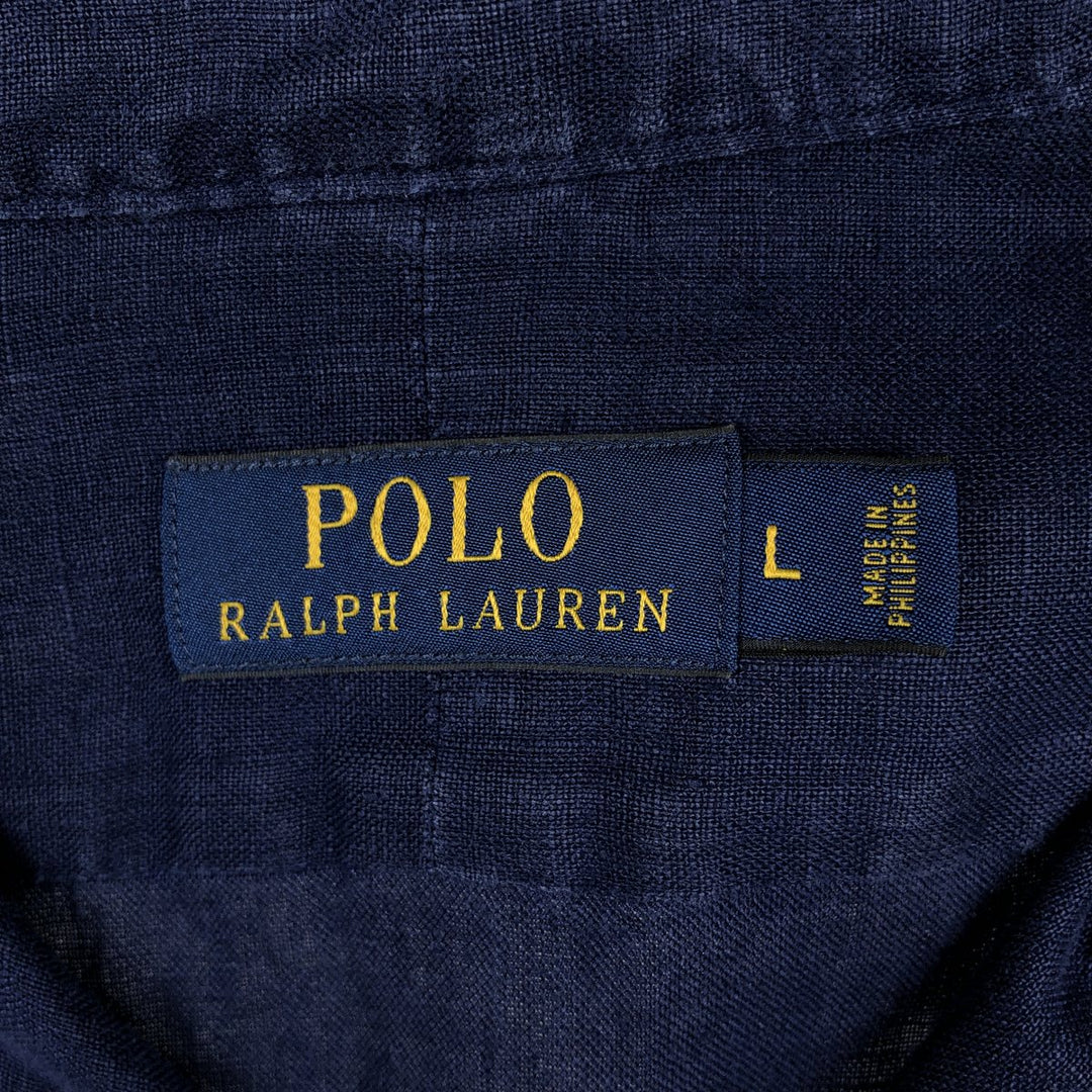 Ralph Lauren POLO RALPH LAUREN Long-Sleeve Linen Shirt, Men's Size L (approx.) linen blue type Vintage Second Hand