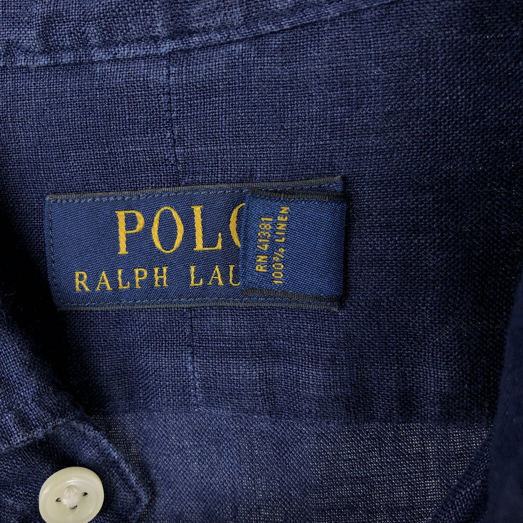 Ralph Lauren POLO RALPH LAUREN Long-Sleeve Linen Shirt, Men's Size L (approx.) linen blue type Vintage Second Hand