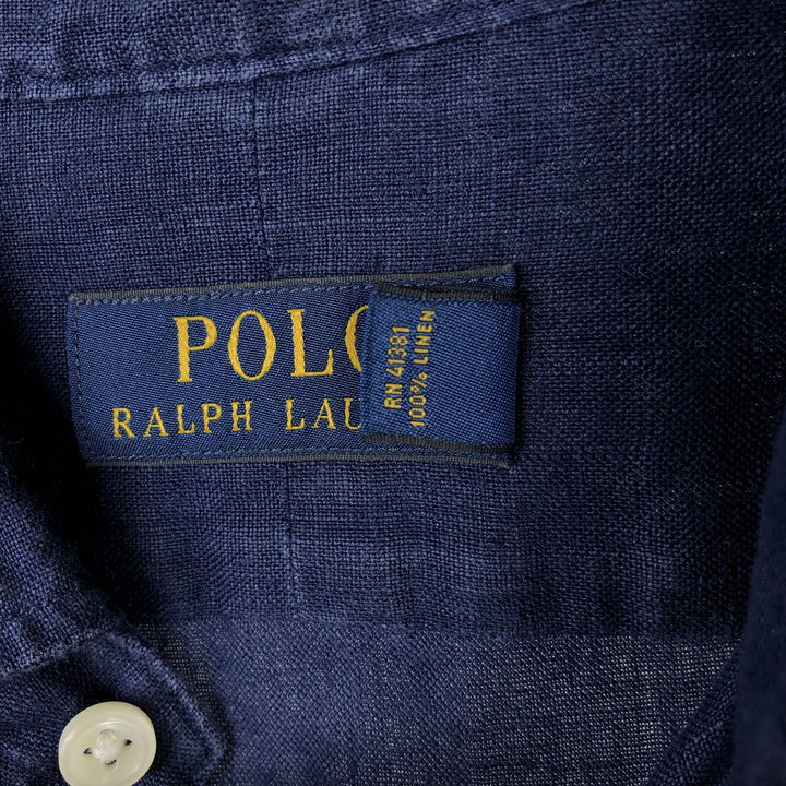 Ralph Lauren POLO RALPH LAUREN Long-Sleeve Linen Shirt, Men's Size L (approx.) linen blue type Vintage Second Hand