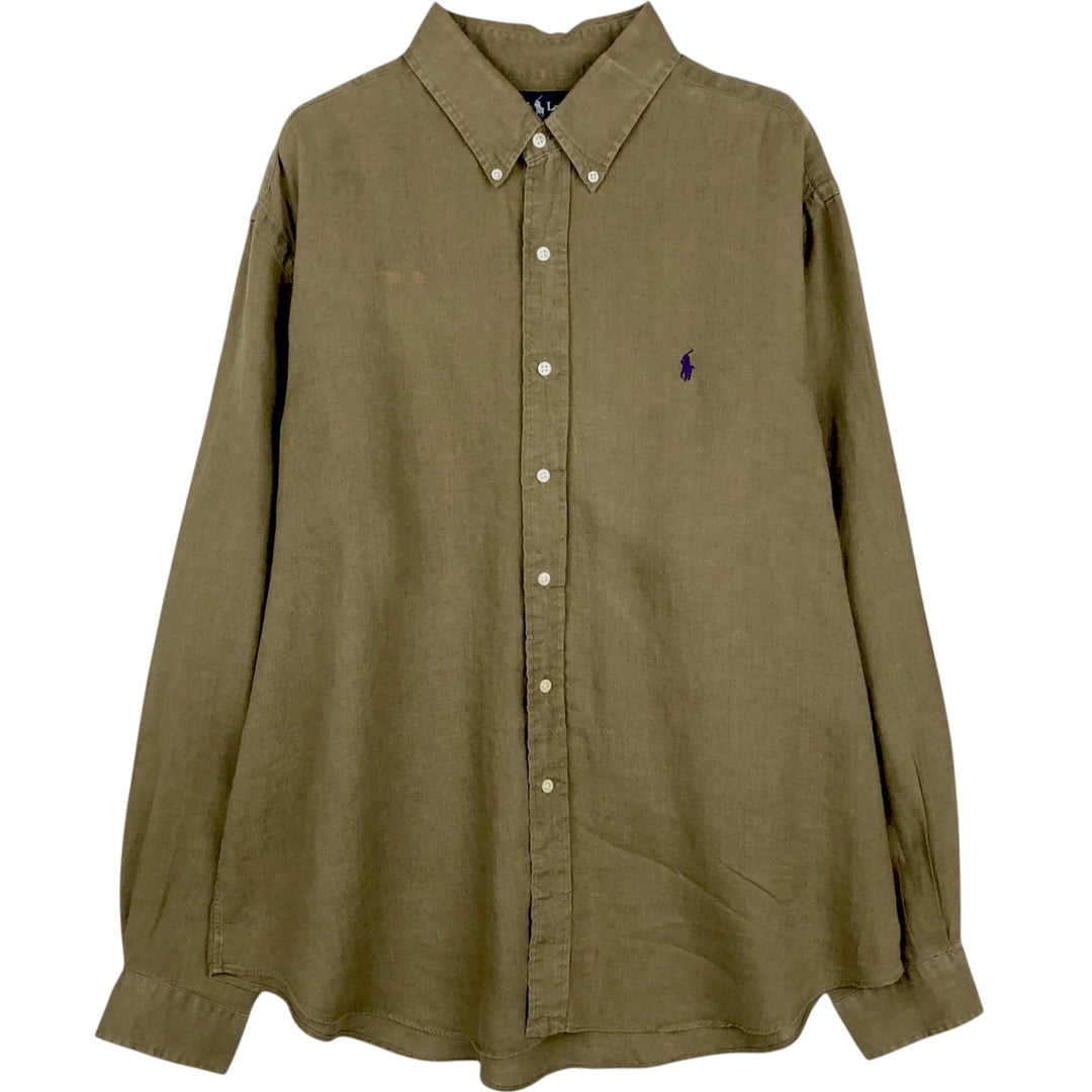 Ralph Lauren long sleeve linen button down shirt, men's size XL linen Khaki type Vintage Second Hand