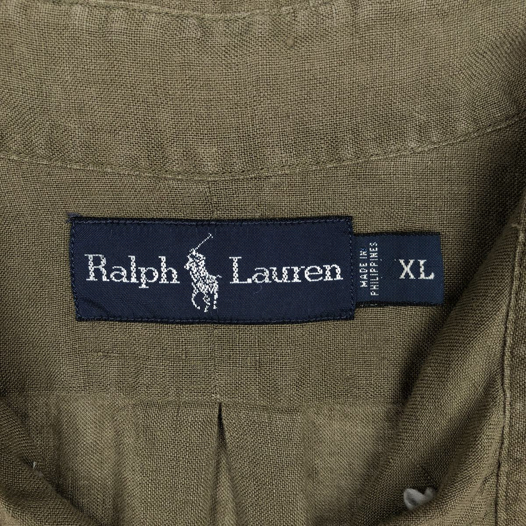 Ralph Lauren long sleeve linen button down shirt, men's size XL linen Khaki type Vintage Second Hand