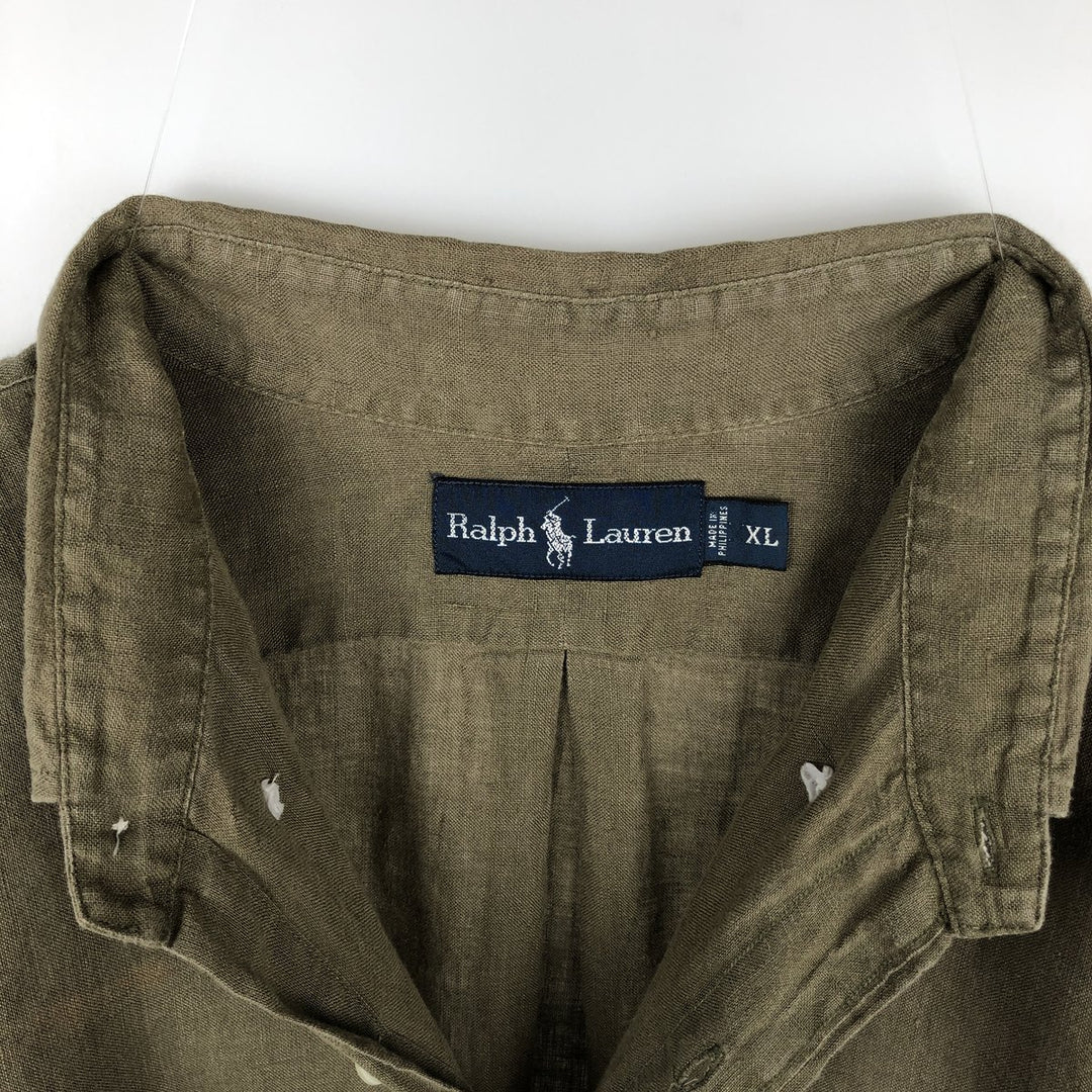 Ralph Lauren long sleeve linen button down shirt, men's size XL linen Khaki type Vintage Second Hand
