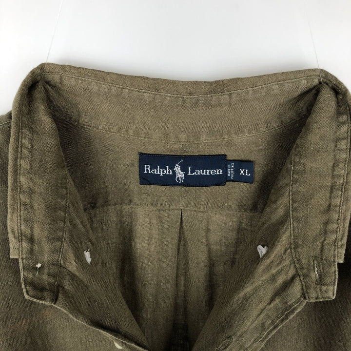 Ralph Lauren long sleeve linen button down shirt, men's size XL linen Khaki type Vintage Second Hand