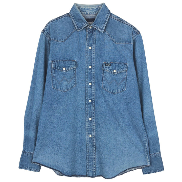 90'S Wrangler Long-Sleeve Denim Western Shirt, Men's Size L (approx.) unclear blue type Vintage Second Hand