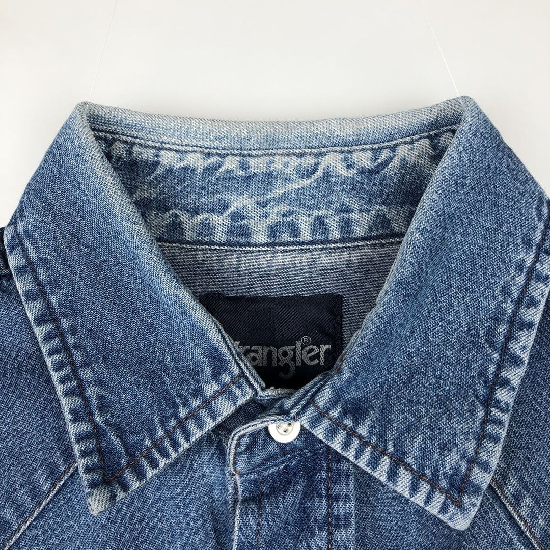 90'S Wrangler Long-Sleeve Denim Western Shirt, Men's Size L (approx.) unclear blue type Vintage Second Hand