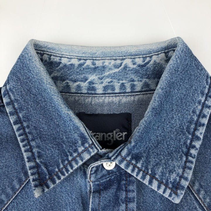 90'S Wrangler Long-Sleeve Denim Western Shirt, Men's Size L (approx.) unclear blue type Vintage Second Hand