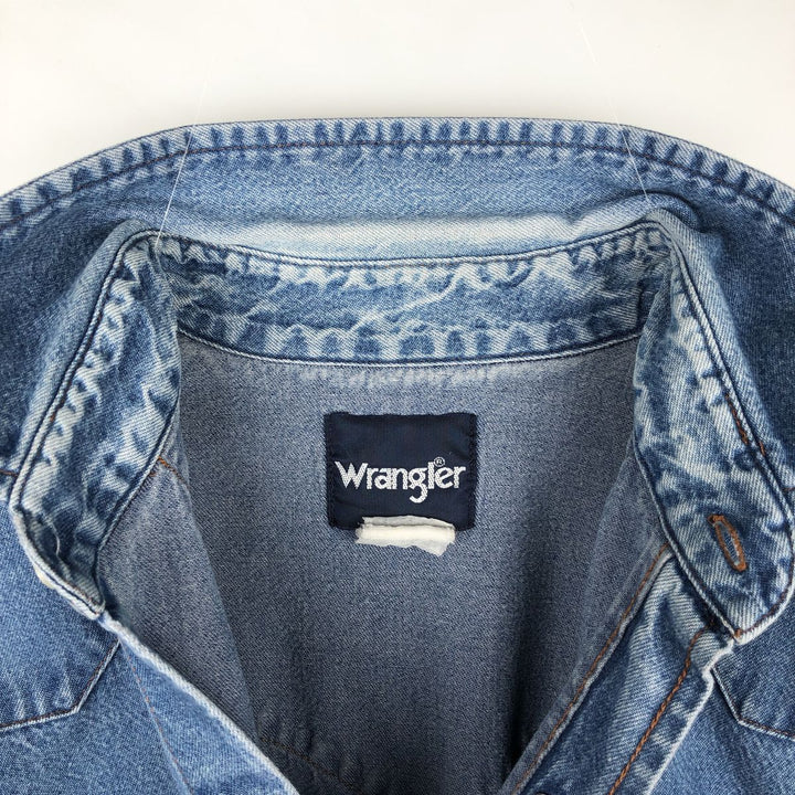 90'S Wrangler Long-Sleeve Denim Western Shirt, Men's Size L (approx.) unclear blue type Vintage Second Hand
