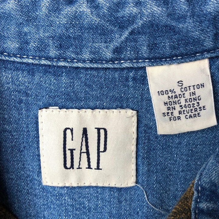 90'S GAP Old Gap Check Pattern Patchwork Long Sleeve Denim Shirt (Men's Size S) cotton Khaki type Vintage Second Hand