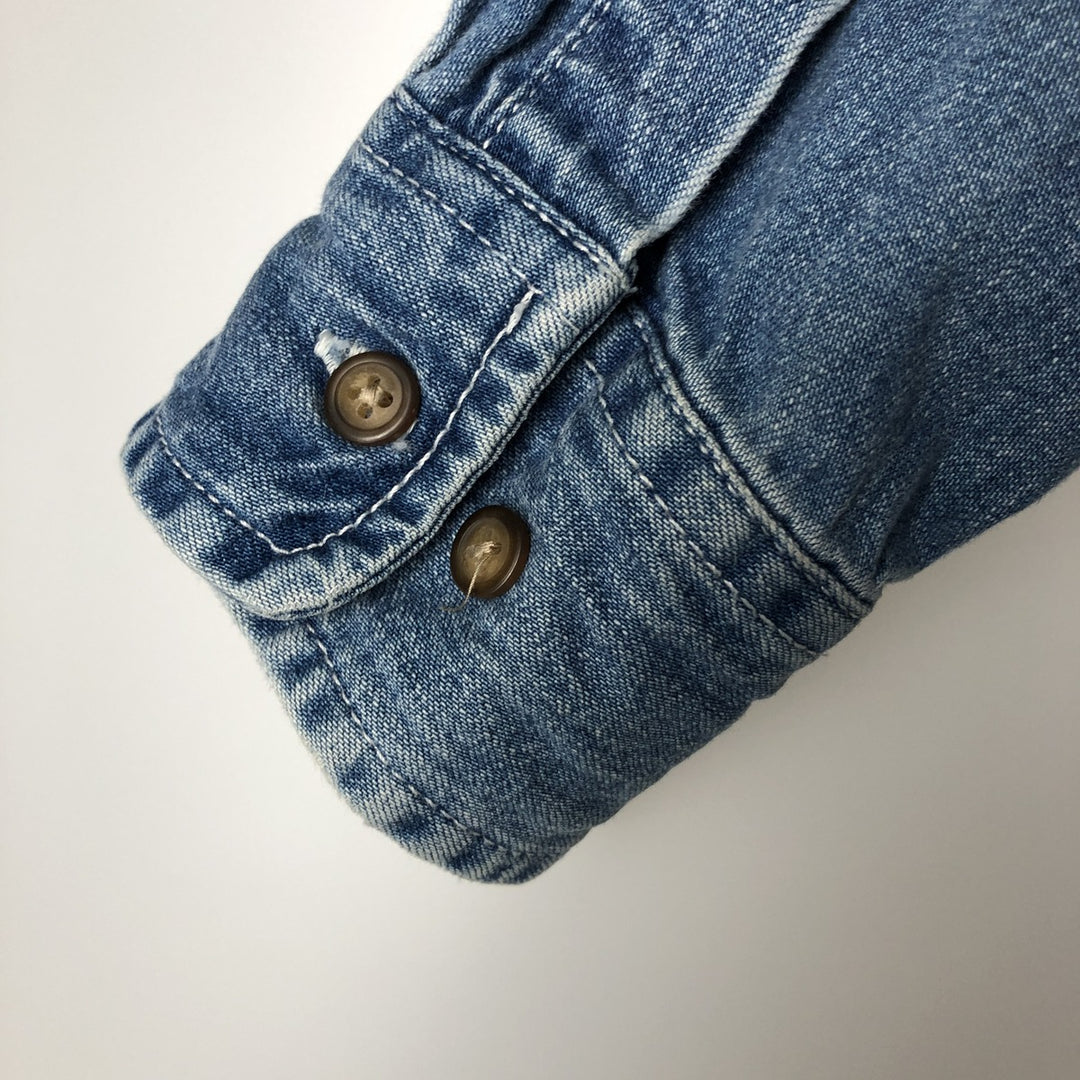 90'S GAP Old Gap Check Pattern Patchwork Long Sleeve Denim Shirt (Men's Size S) cotton Khaki type Vintage Second Hand