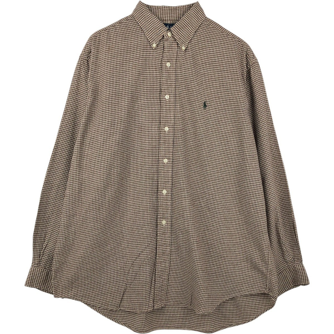 Ralph Lauren BLAIRE Gingham Check Long-Sleeve Button-Down Light Flannel Shirt, Men's Size L (approx.) cotton brown type Vintage Second Hand