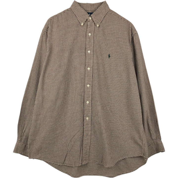 Ralph Lauren BLAIRE Gingham Check Long-Sleeve Button-Down Light Flannel Shirt, Men's Size L (approx.) cotton brown type Vintage Second Hand