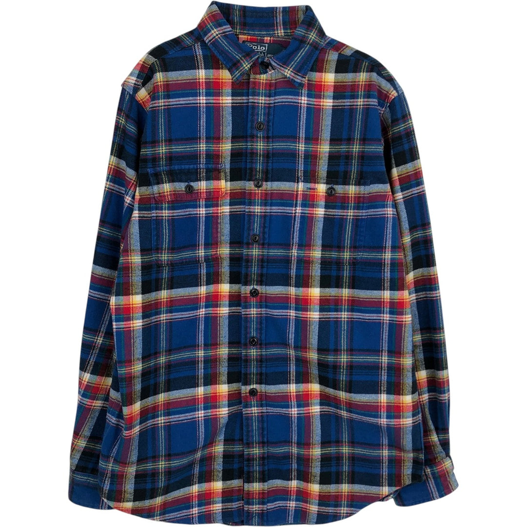 Ralph Lauren POLO by Ralph Lauren long-sleeved flannel check shirt, men's size M cotton blue type Vintage Second Hand