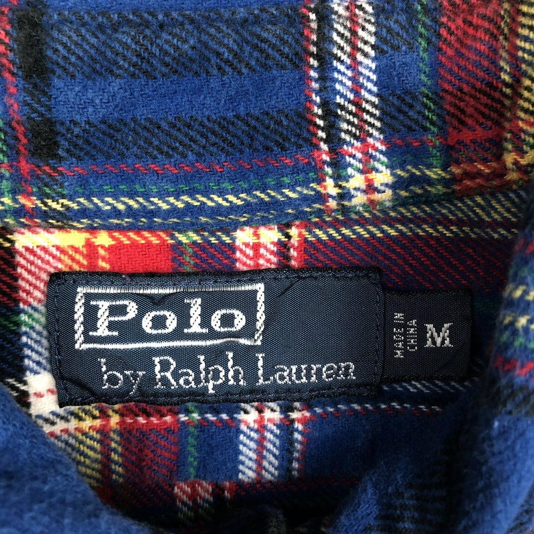 Ralph Lauren POLO by Ralph Lauren long-sleeved flannel check shirt, men's size M cotton blue type Vintage Second Hand