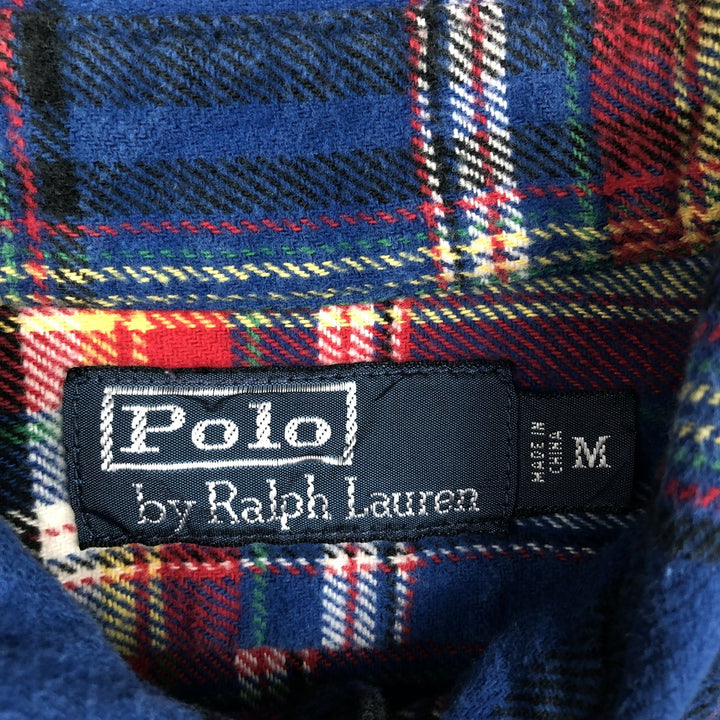Ralph Lauren POLO by Ralph Lauren long-sleeved flannel check shirt, men's size M cotton blue type Vintage Second Hand