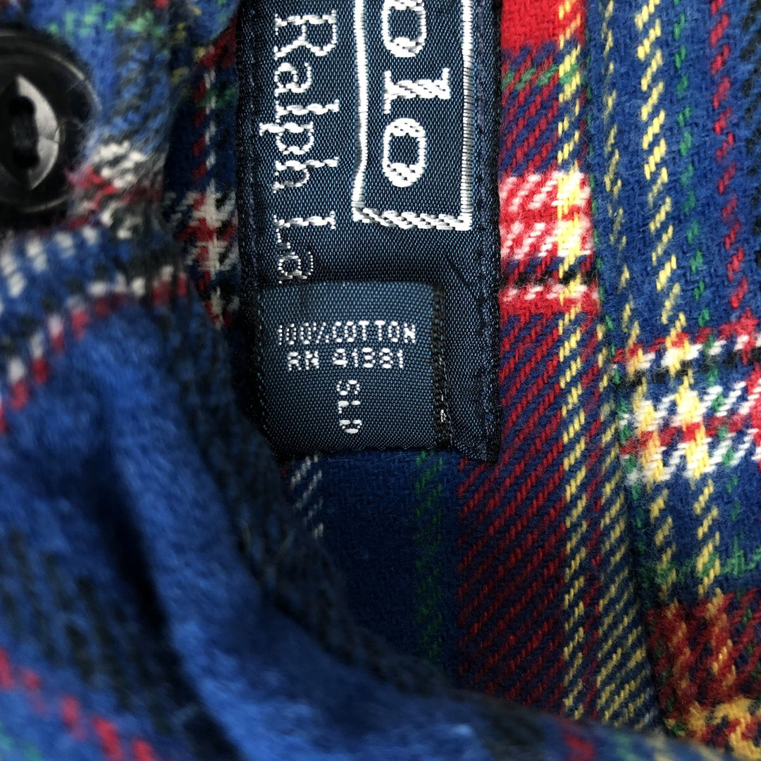Ralph Lauren POLO by Ralph Lauren long-sleeved flannel check shirt, men's size M cotton blue type Vintage Second Hand