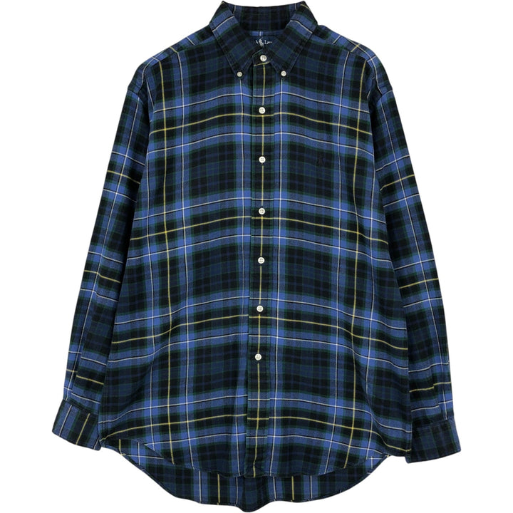 Ralph Lauren BLAKE Long-Sleeve Button-Down Light Flannel Check Shirt, Men's Size M (approx.) cotton blue type Vintage Second Hand