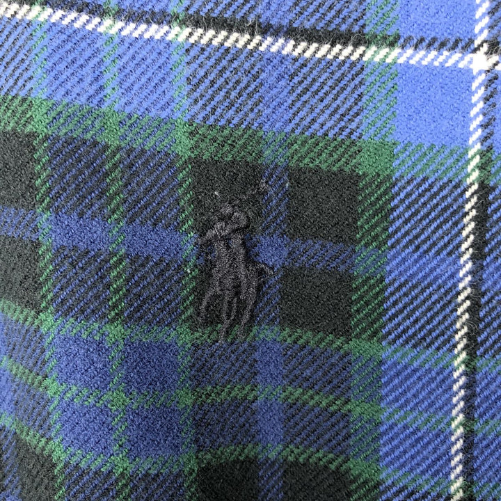 Ralph Lauren BLAKE Long-Sleeve Button-Down Light Flannel Check Shirt, Men's Size M (approx.) cotton blue type Vintage Second Hand