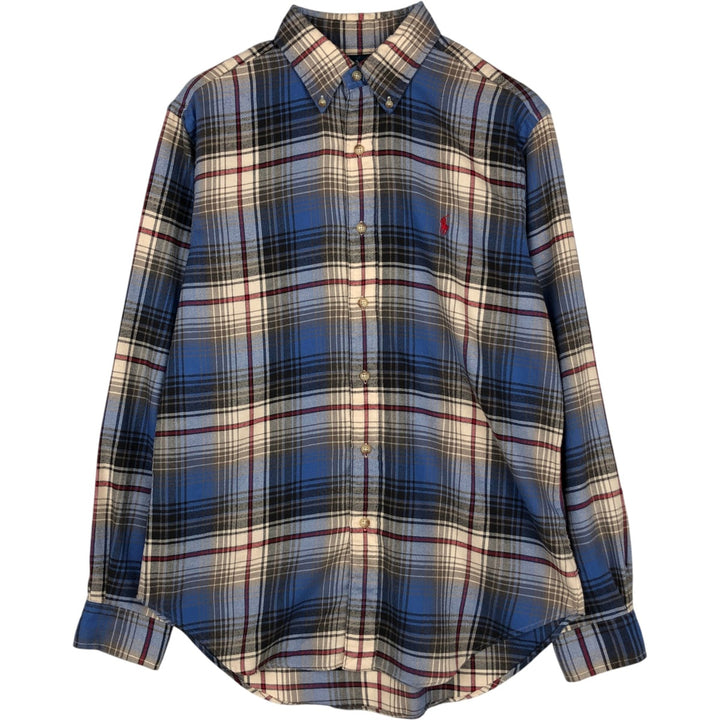Ralph Lauren CLASSIC FIT Long-Sleeve Button-Down Light Flannel Check Shirt, Men's Size M (approx.) cotton blue type Vintage Second Hand