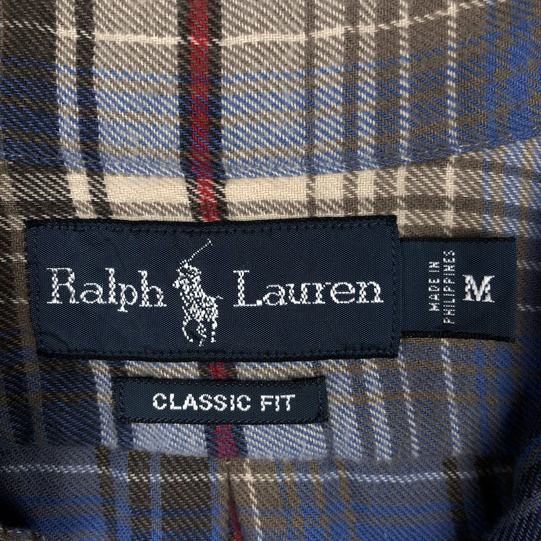 Ralph Lauren CLASSIC FIT Long-Sleeve Button-Down Light Flannel Check Shirt, Men's Size M (approx.) cotton blue type Vintage Second Hand