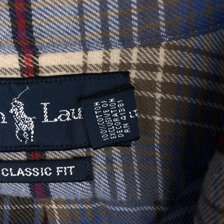 Ralph Lauren CLASSIC FIT Long-Sleeve Button-Down Light Flannel Check Shirt, Men's Size M (approx.) cotton blue type Vintage Second Hand