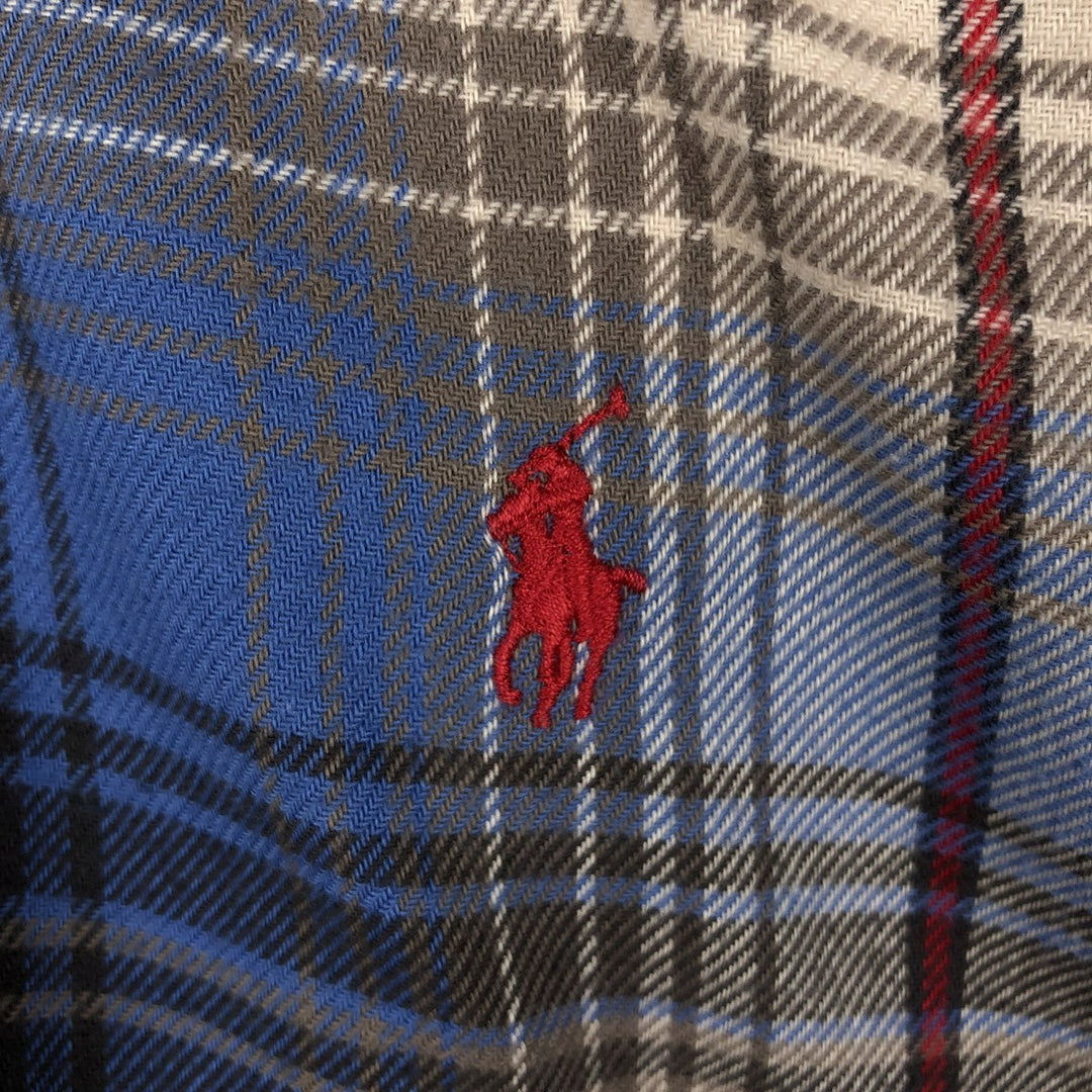 Ralph Lauren CLASSIC FIT Long-Sleeve Button-Down Light Flannel Check Shirt, Men's Size M (approx.) cotton blue type Vintage Second Hand