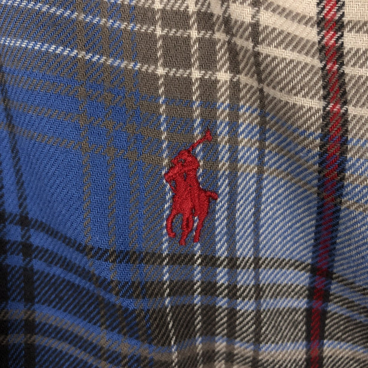Ralph Lauren CLASSIC FIT Long-Sleeve Button-Down Light Flannel Check Shirt, Men's Size M (approx.) cotton blue type Vintage Second Hand