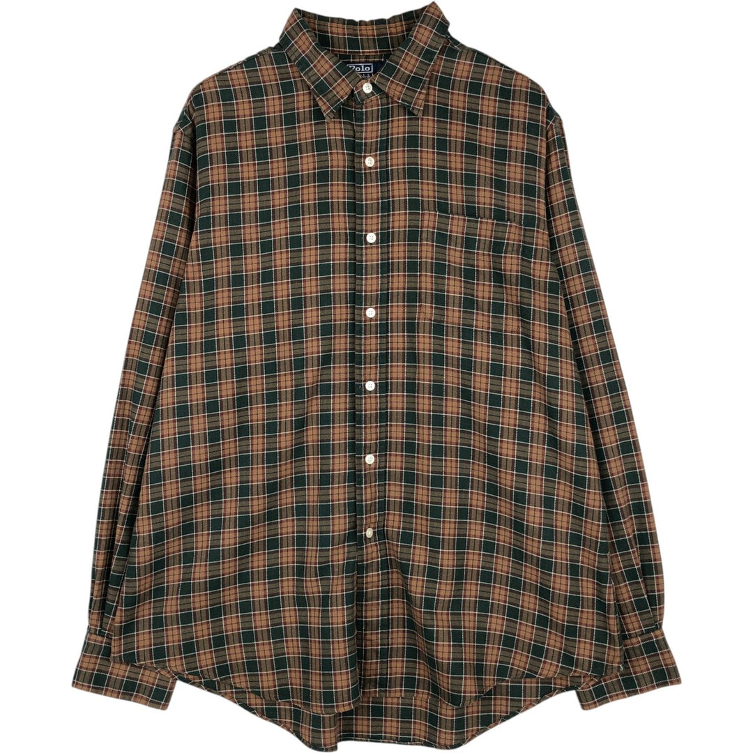 Ralph Lauren POLO by Ralph Lauren Long Sleeve Light Nell Check Shirt Men's XL cotton brown type Vintage Second Hand