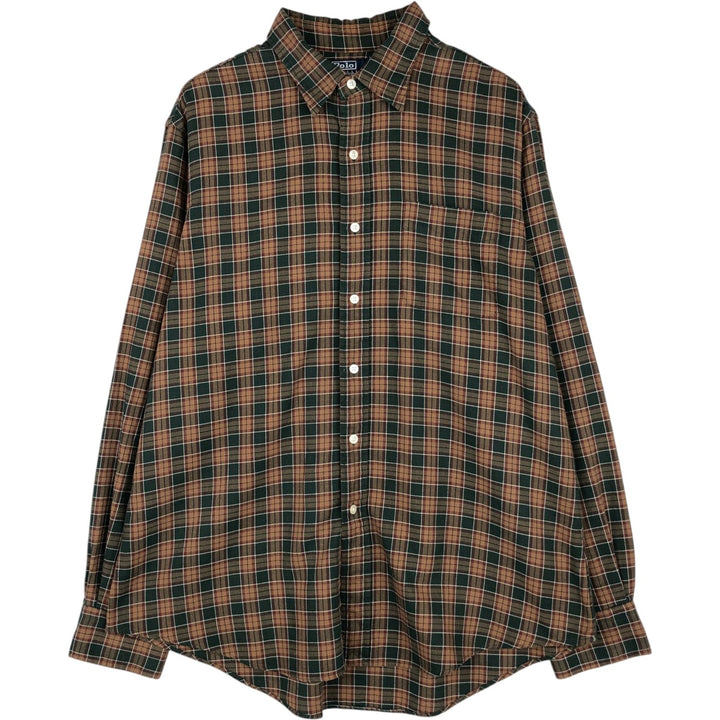 Ralph Lauren POLO by Ralph Lauren Long Sleeve Light Nell Check Shirt Men's XL cotton brown type Vintage Second Hand