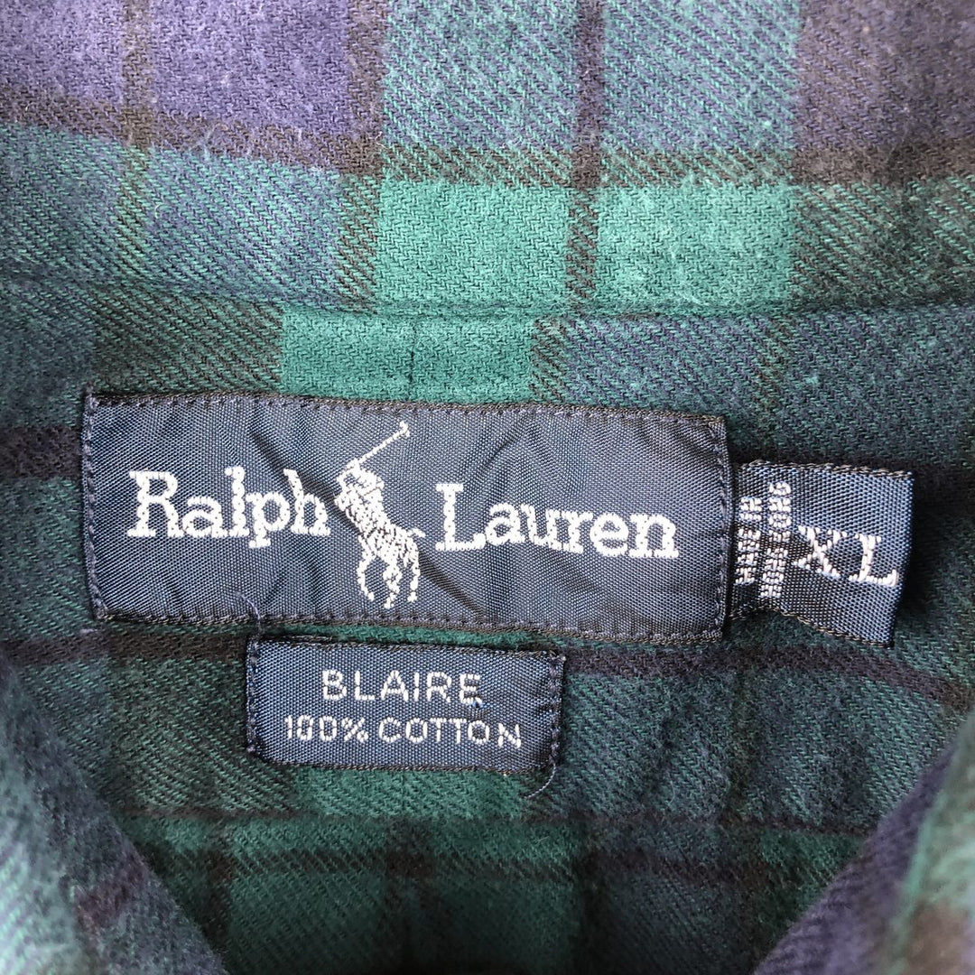 Ralph Lauren BLAIRE Long-Sleeve Button-Down Light Flannel Check Shirt, Men's Size XL (equivalent) cotton black type Vintage Second Hand