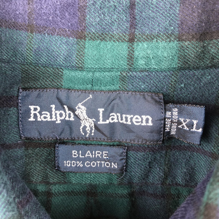 Ralph Lauren BLAIRE Long-Sleeve Button-Down Light Flannel Check Shirt, Men's Size XL (equivalent) cotton black type Vintage Second Hand