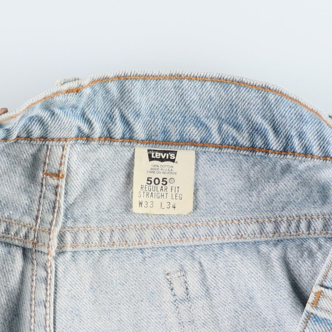 1990'S Levi's 505 Regular Fit Straight Leg Orange Tab Tapered Denim Pants, Made in USA, Men's Size W32 (approx.) cotton blue type Vintage Second Hand