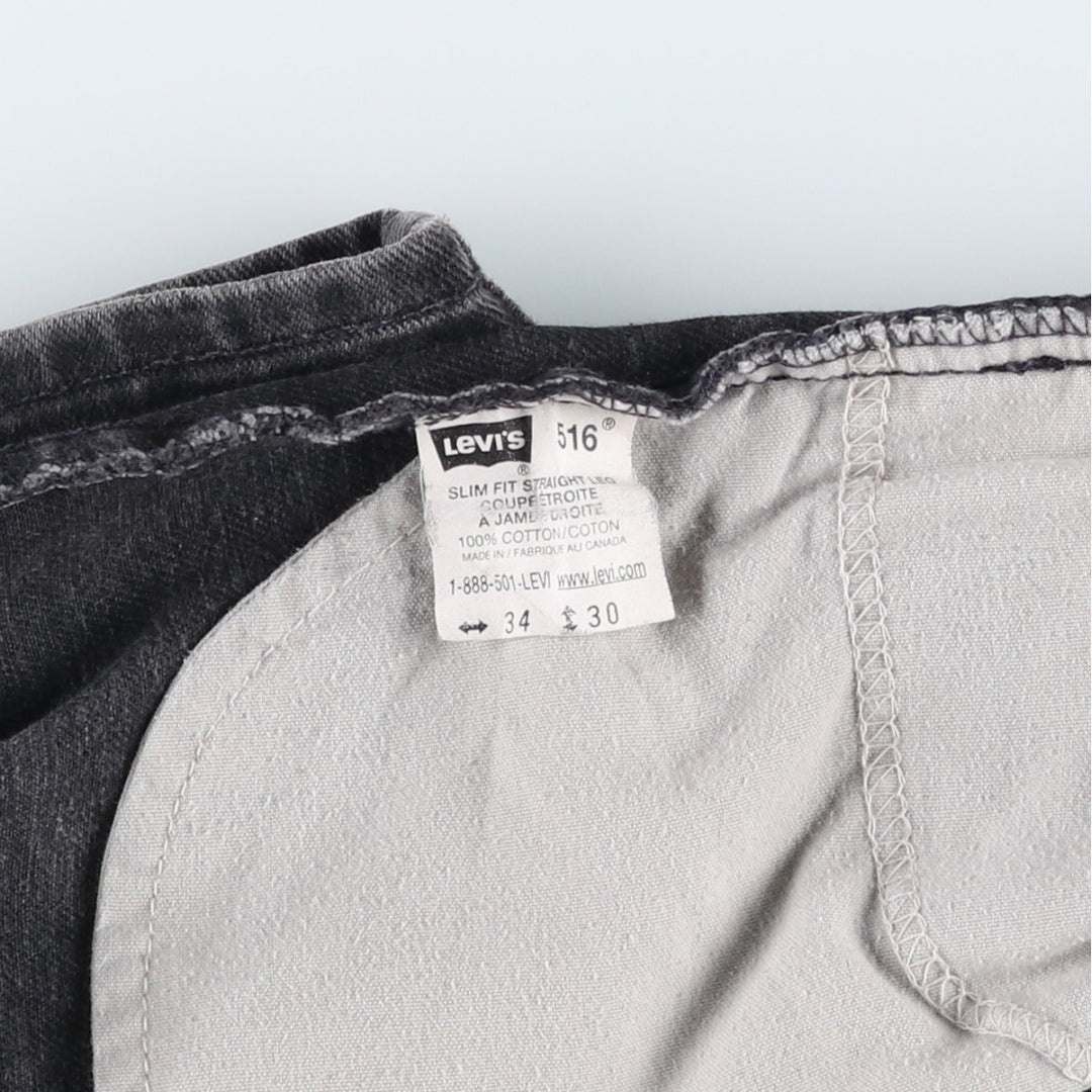 Levi's 516 Slim Fit Straight Leg Black Denim Tapered Jeans (Men's size W33 equivalent) cotton black type Vintage Second Hand