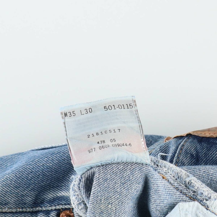 00'S Levi's 501-0115 straight denim pants for men, size w35 cotton blue type Vintage Second Hand