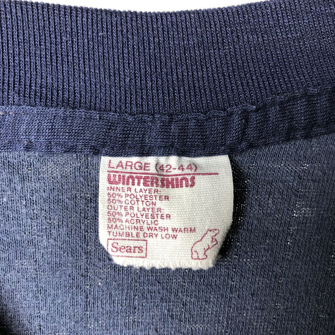 70s-80'S Sears Winter Skins Long-Sleeve T-Shirt, Men's Size L (approx.), Vintage polyester navy blue type Vintage Second Hand