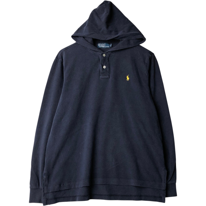 Ralph Lauren POLO by Ralph Lauren Hooded Long-Sleeve T-Shirt (Men's Size L) cotton navy blue type Vintage Second Hand