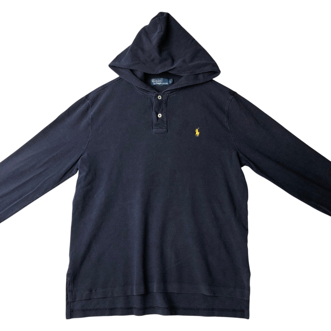 Ralph Lauren POLO by Ralph Lauren Hooded Long-Sleeve T-Shirt (Men's Size L) cotton navy blue type Vintage Second Hand