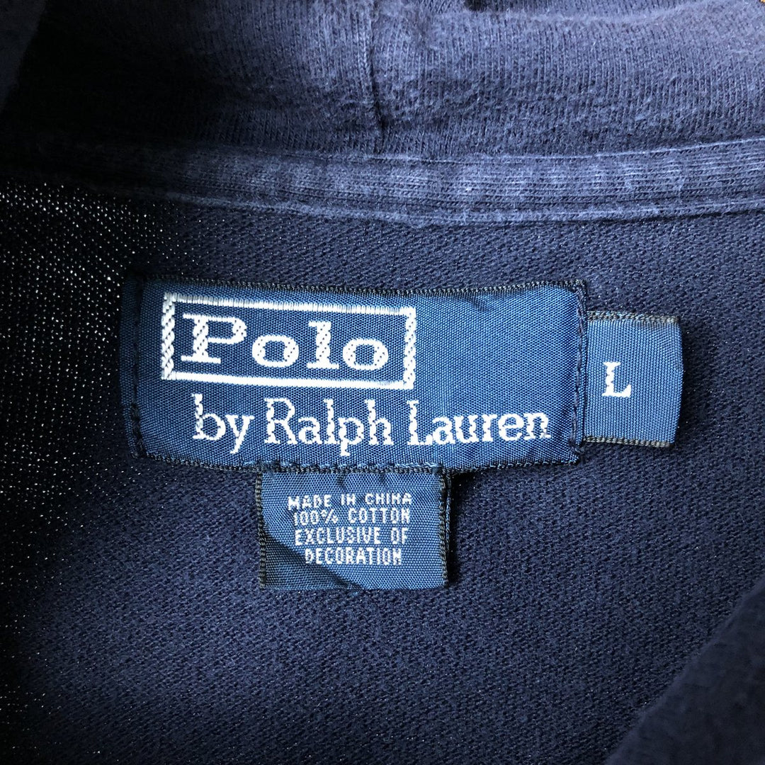 Ralph Lauren POLO by Ralph Lauren Hooded Long-Sleeve T-Shirt (Men's Size L) cotton navy blue type Vintage Second Hand