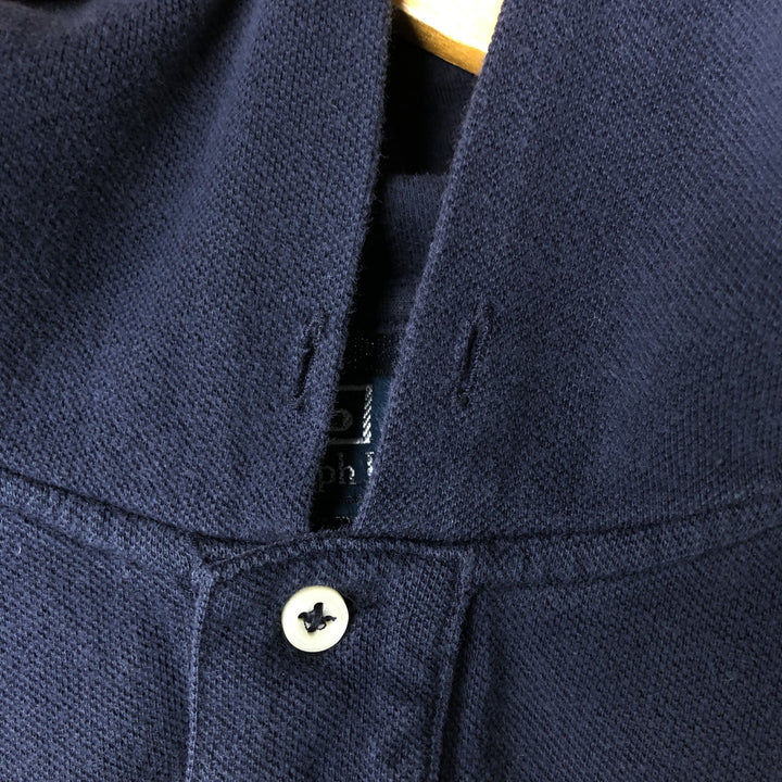 Ralph Lauren POLO by Ralph Lauren Hooded Long-Sleeve T-Shirt (Men's Size L) cotton navy blue type Vintage Second Hand