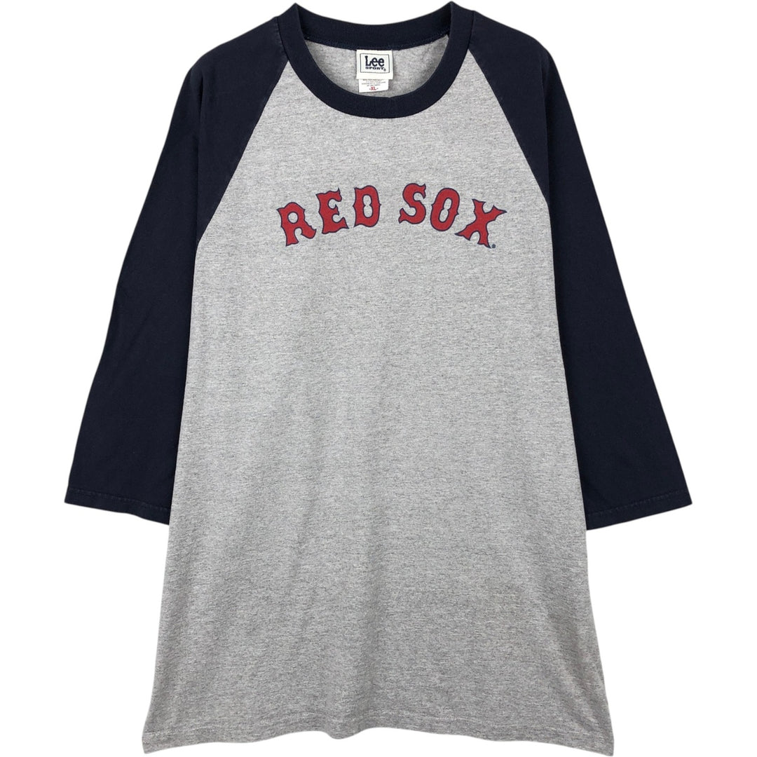 2000'S Lee SPORT MLB Boston Red Sox 3/4 Sleeve Two-Tone Sports Print T-Shirt (Men's XL equivalent) cotton navy blue type Vintage Second Hand