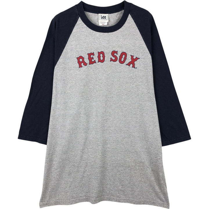 2000'S Lee SPORT MLB Boston Red Sox 3/4 Sleeve Two-Tone Sports Print T-Shirt (Men's XL equivalent) cotton navy blue type Vintage Second Hand