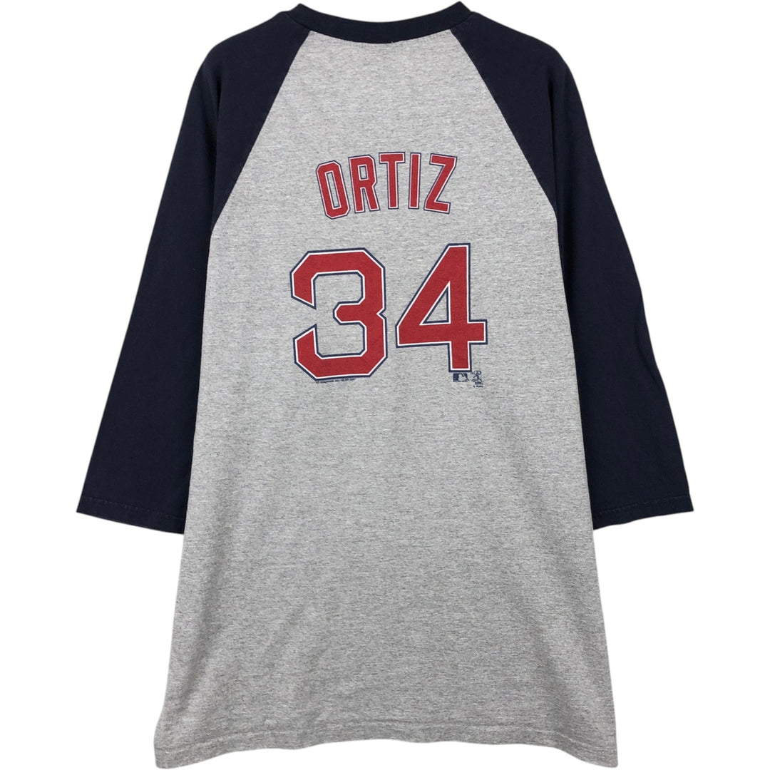2000'S Lee SPORT MLB Boston Red Sox 3/4 Sleeve Two-Tone Sports Print T-Shirt (Men's XL equivalent) cotton navy blue type Vintage Second Hand